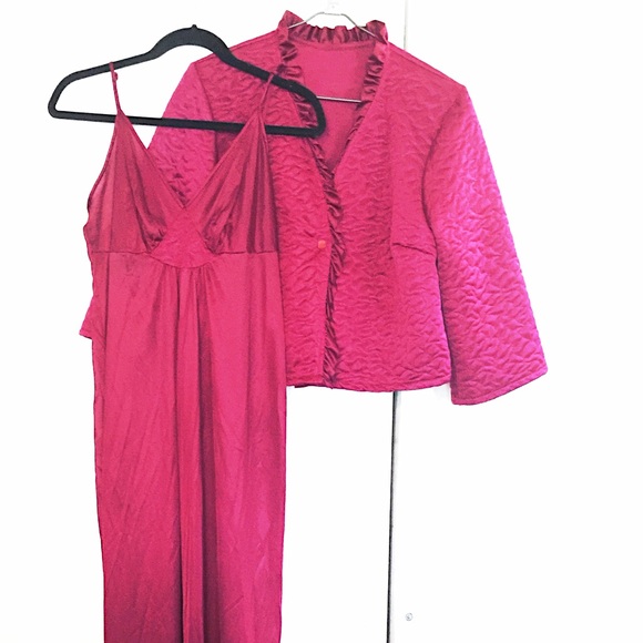 Gorgeous VTG Glam 2pc Lingerie Spaghetti Strap Long Gown & Quilted Shawl Jacket - Picture 4 of 16